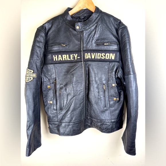 HARLEY DAVIDSON Men’s Passing Link GENUINE LEATHER Motorcycle Jacket Coat NOTES - Picture 1 of 16